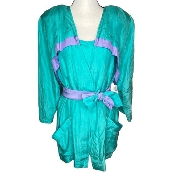 Stewart Sport Outfit Set Aqua and Lavender Silk 4 Piece Size XS Vintage 80s - Picture 2 of 15